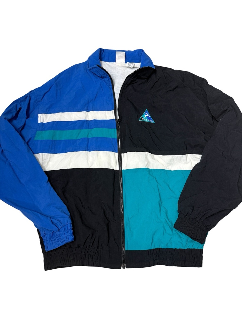 Vintage 90's White Stag Colorblock Windbreaker Jacket - Blue Teal White Black